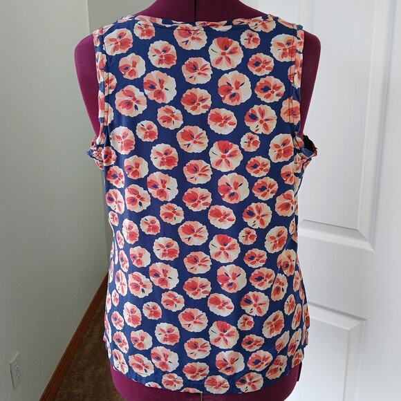 Old Navy Floral Tank Top L hidden buttons blue pink peach classic coconut girl - Picture 3 of 13